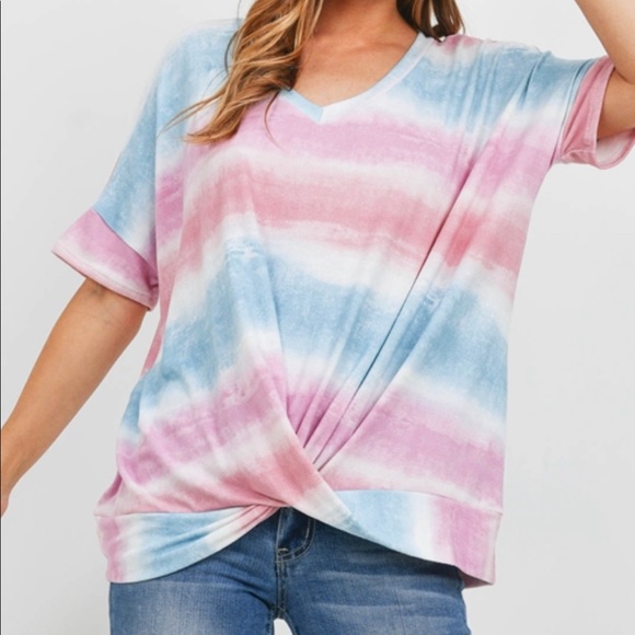 Tops - Pink Sea Foam Tie Dye Twist Top